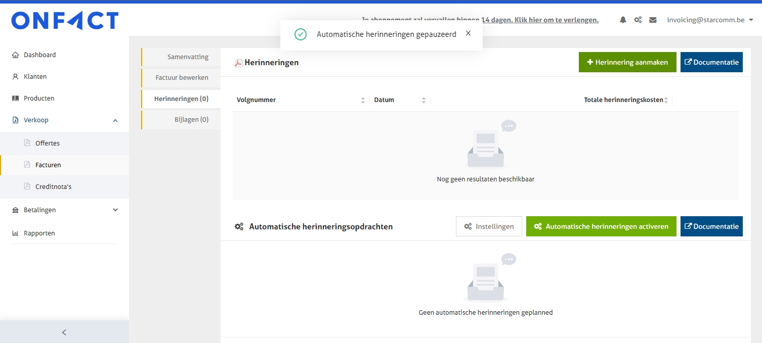 herinnering factuur wettelijk